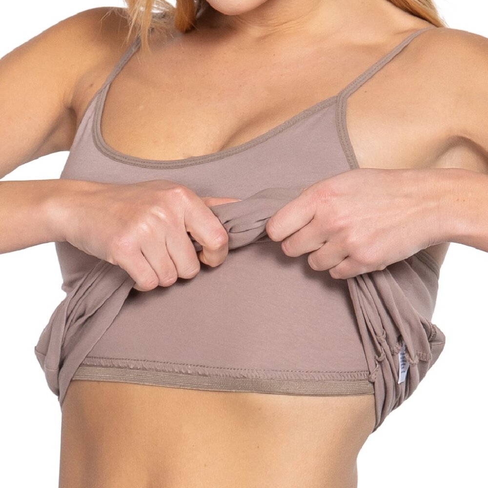 NWT- Women's Long Cami Tunic with Shelf Bra, Beige Brown - Picture 2 of 4